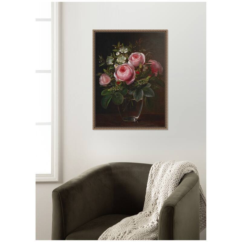 Kate and Laurel Roses and Tree by Nostalgia Prints Framed Canvas Wall Art Print