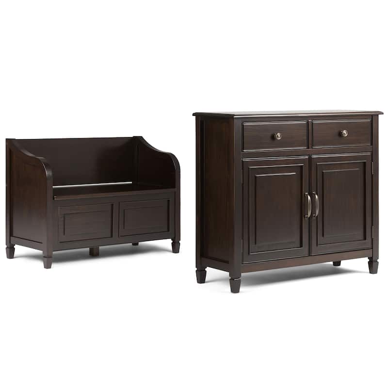 WYNDENHALL Hampshire Solid Wood 42 inch Wide Storage Bench and 40 inch Wide Storage Cabinet in Dark Chestnut Brown