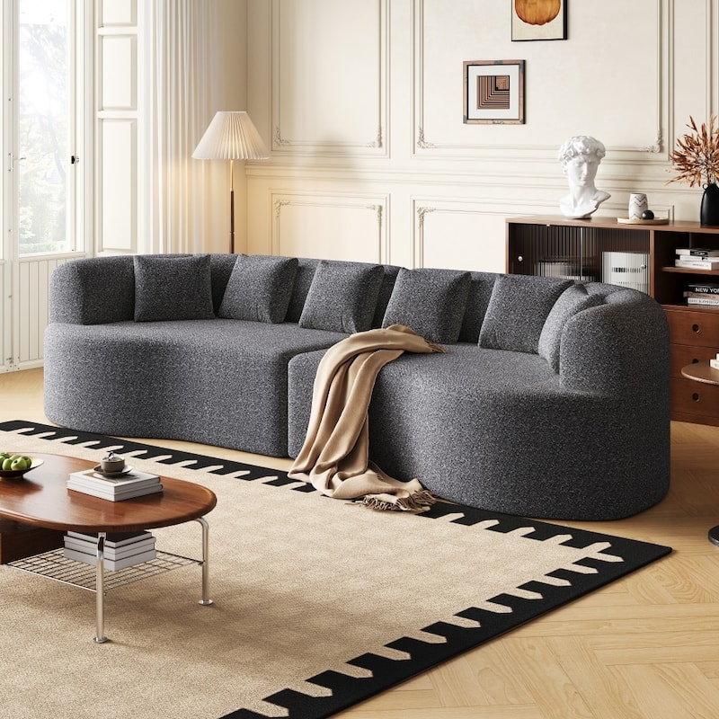 106.3" Chenille Curved Sectional Bone-Free Cloud Sofa with 6 Pillows