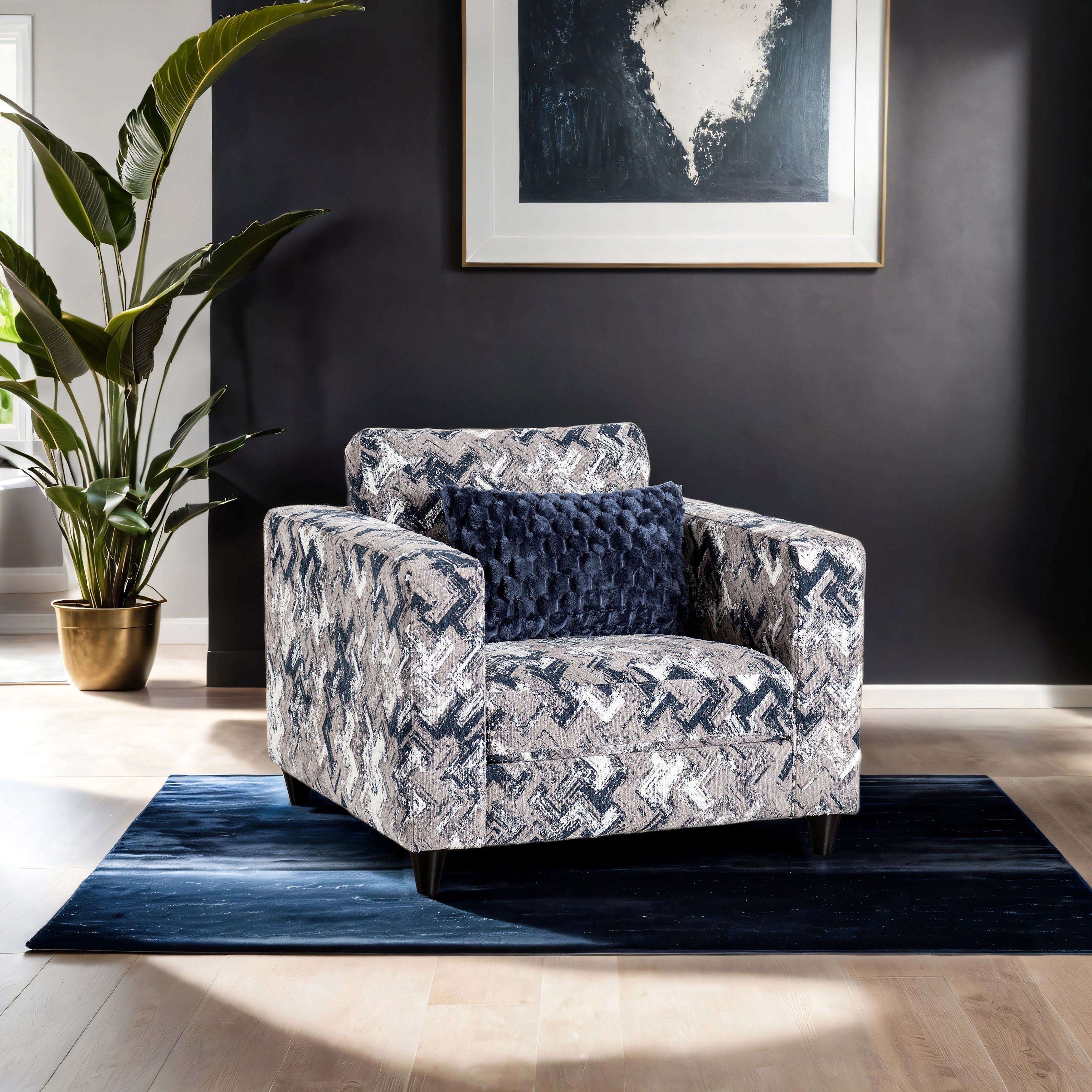 Furniture of America Ellater Modern Light Grey Chenille Patterned Accent Chair with Pillow