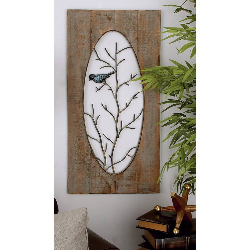 Wood Bird Wall Decor with Tree Branches - Set of 2 Brown - Roche River Decor