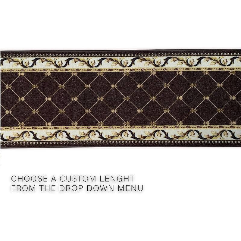 Custom Size French Trellis Design Brown,Red,Blue Color Non-Slip Rubber Backing- 31 Inch WidexYour Choice of Length Runner Rug