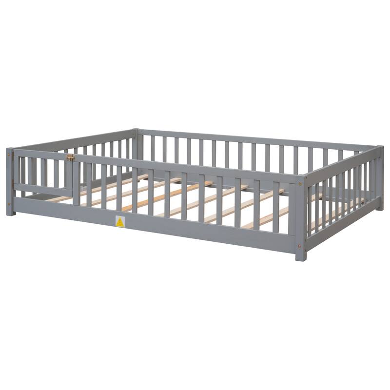 Floor Platform Bed with Fence and Door