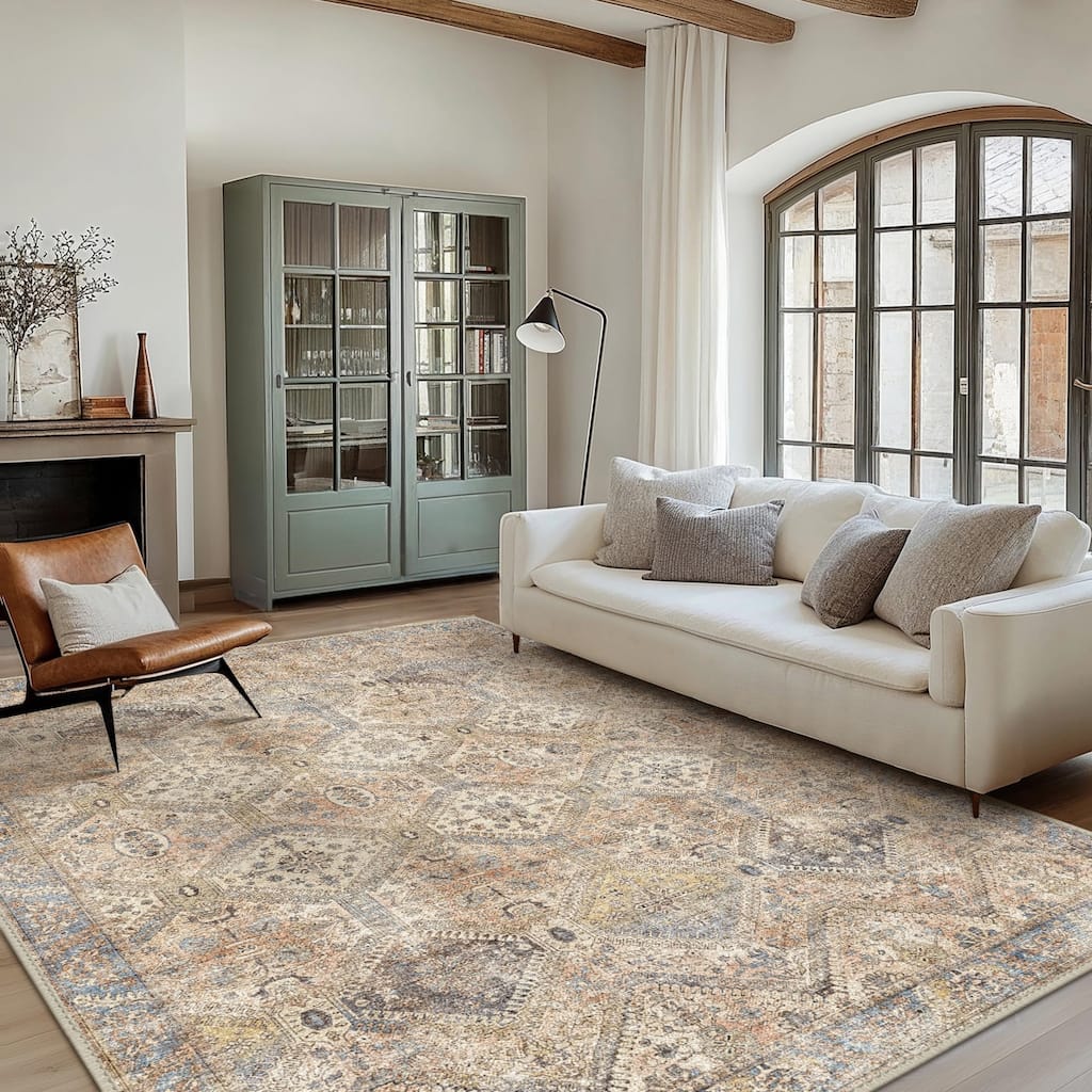 Mcow Vintage Wood-Tone Low-Pile Washable Non-Slip Area Rug