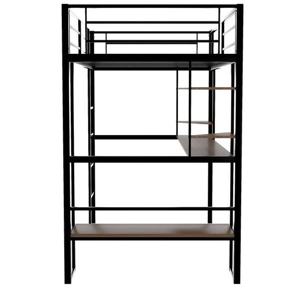 Twin Loft Beds Metal BedFrame with Desk and Storage Shelves Bed Bath