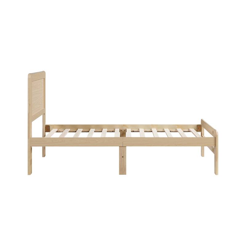 Contemporary Natural Finish Twin Size Wooden Platform Bed Frame with Headboard