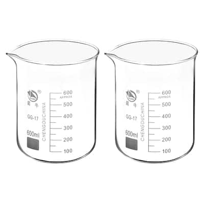 2pcs 600ml Low Form Glass Beaker 3.3 Borosilicate Lab Measuring Cups - Clear