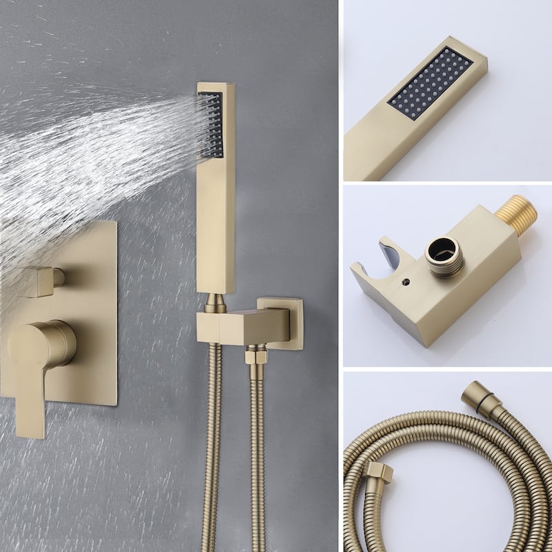 Shower Faucet Set, High Pressure 12 Inches Rainfall Shower Head with Handheld Spray, Wall Mounted Shower Fixtures