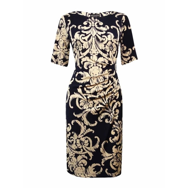 Connected Women's Boat Neckline Ruched Printed Sheath Dress