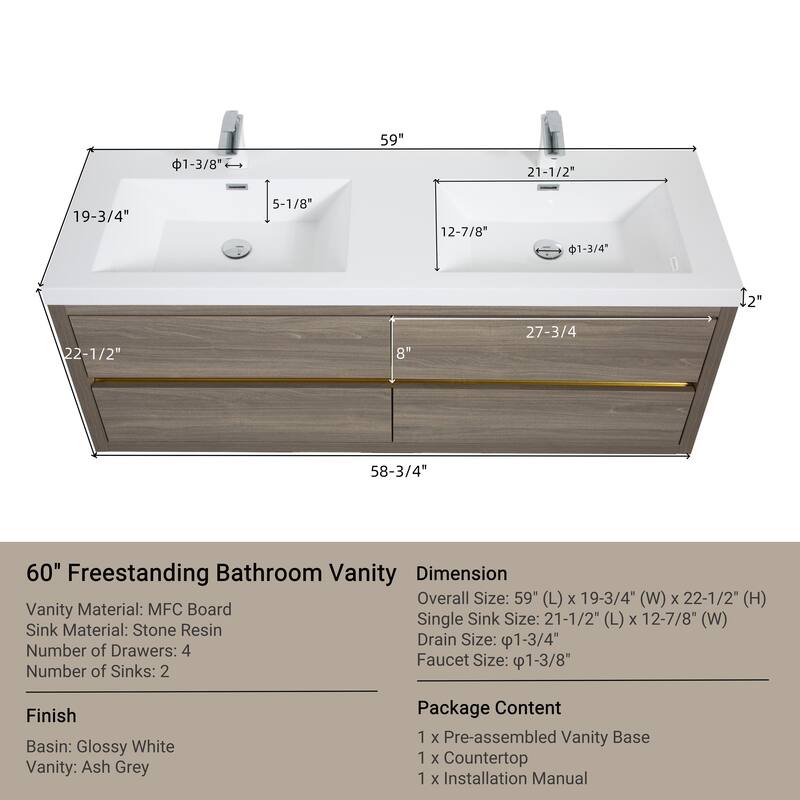 Wall-Mounted Bathroom Vanity with White Stone Resin Top