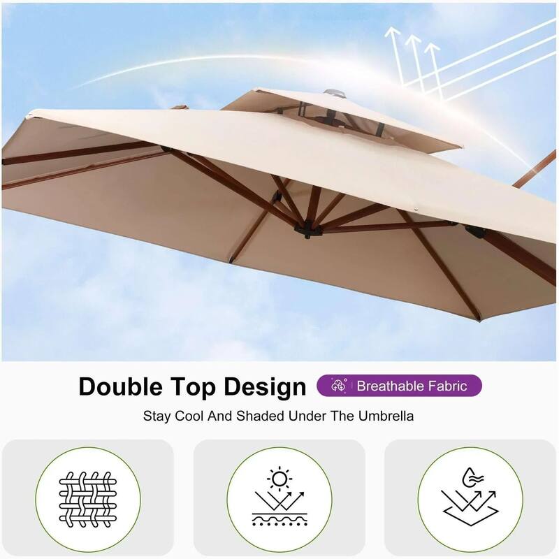 PURPLE LEAF 11ft Square outdoor cantilever Patio Umbrella wood colour