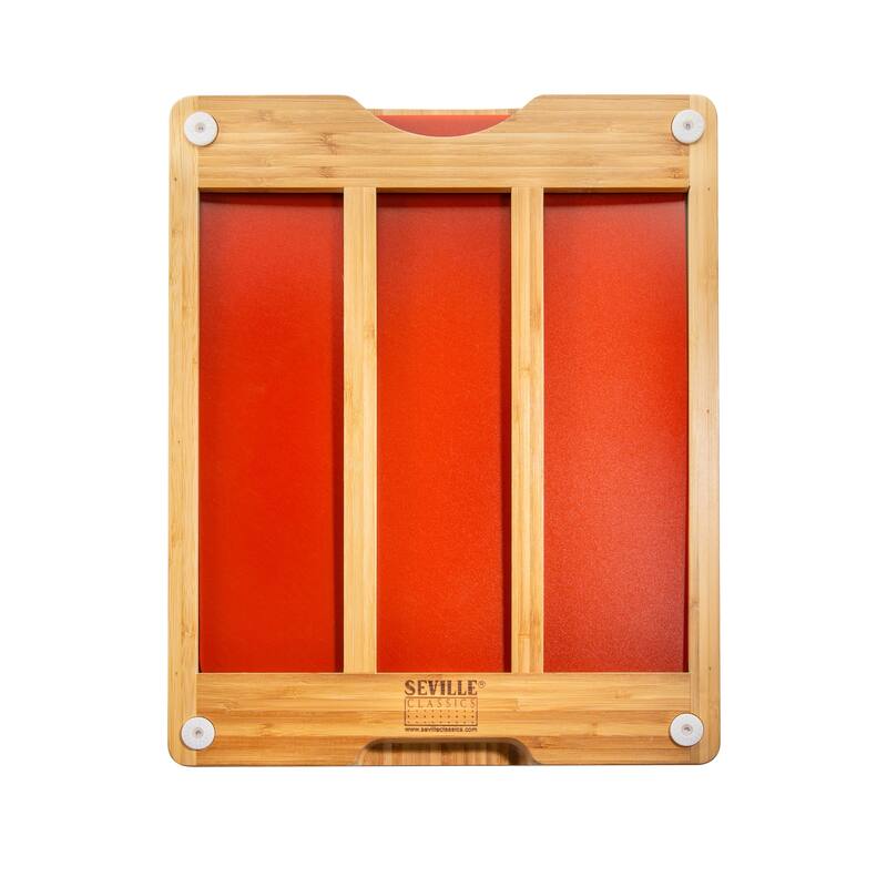 Seville Classics Bamboo Cutting Board and 7 Color-Coded Flexible Cutting Mats