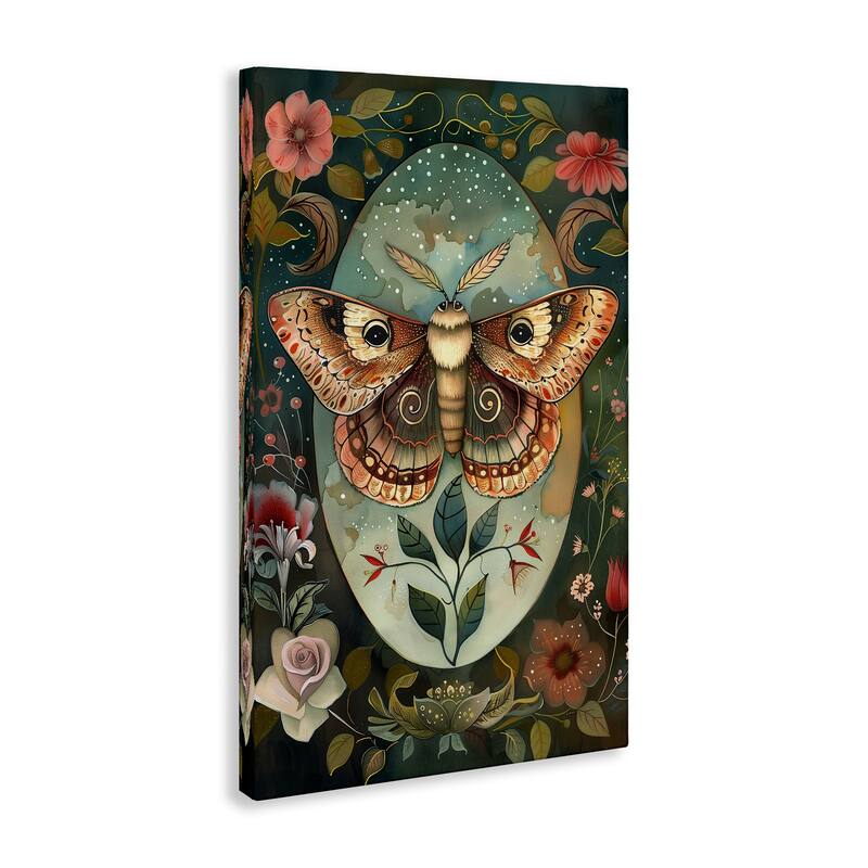 Stupell Moth with Blooming Florals Canvas Wall Art Design By The Dutch Lady