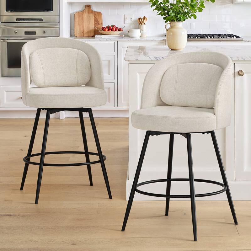 Swivel Bar Stools Set Of 2/3/4, Metal Bar Stools, Modern Upholstered Bar Stools For Kitchen Island - 20.3"W X 20.3"D X 39"H - Linen - Set of 2