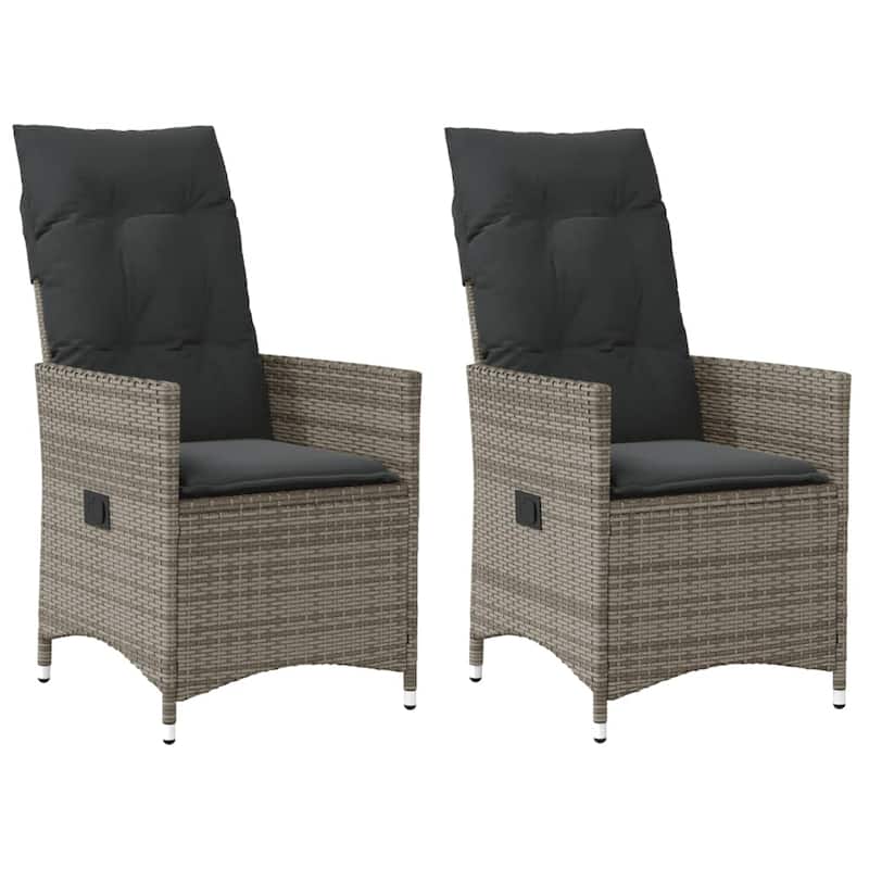 vidaXL Reclining Patio Chairs with Cushions Armchair Outdoor Seating Poly Rattan - Grey Without footrest