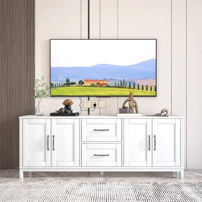 White Modern 62.99" TV Stand with Two Cabinet and Two Drawers for TVs Up to 60"
