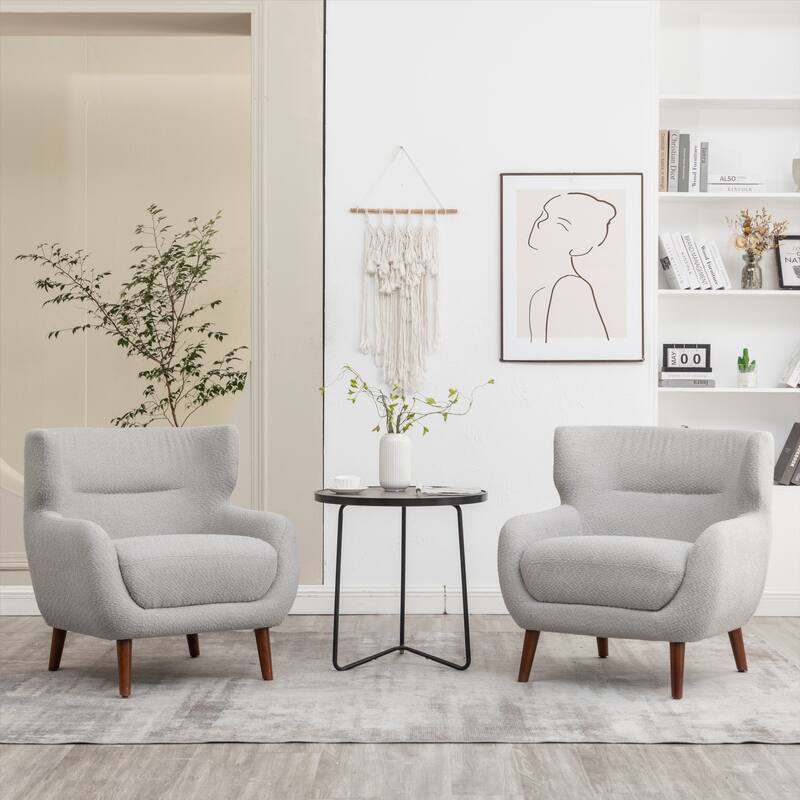 XINMICS Tufted Accent Chair, Wingback Upholstered Armchair for Living Room, Bedroom, Set of 2