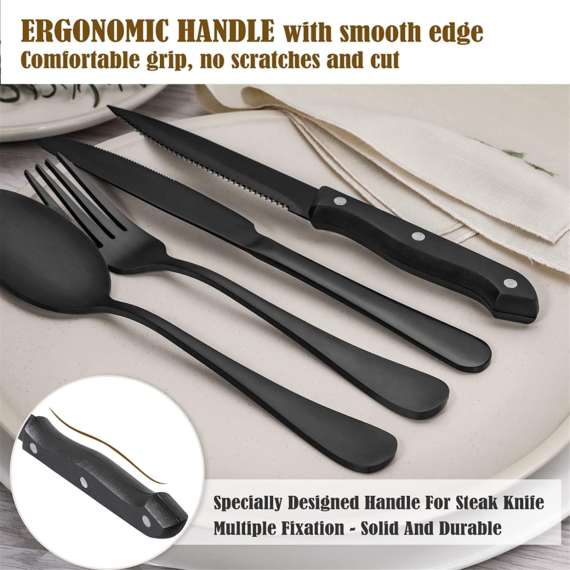 Hiware 24 Pieces Matte Black Silverware Set with Steak Knives for 4,  Stainless Steel Flatware Utensils Set, Hand Wash Recommended