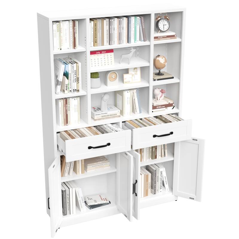 71" Tall Industrial Bookcase with Doors, Drawers & Adjustable Shelves - Metal Storage Cabinet for Office, Living Room