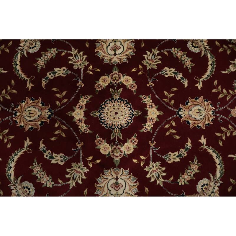 Hand Knotted Oriental 100% Wool Carpet Traditional Floral Red Aubusson Area Rug - 14' 0'' X 9' 10''