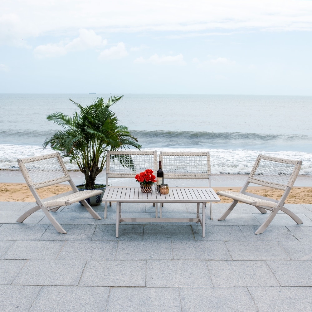 SAFAVIEH Outdoor Almine 5-Piece Acacia Wood Coffee Set - 24Wx45Dx28H