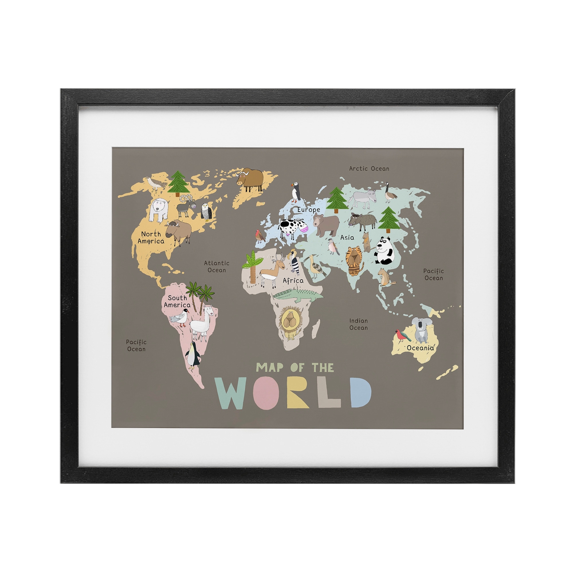 Stupell Kid's Map Of World Brown Under Glass Framed Design By Carla Daly
