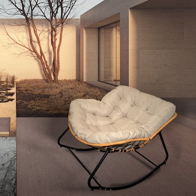 Larger Outdoor Rocking Chair, Patio Egg Rocking Chair, Indoor Papasan Chair, Rattan Wicker Lounge Chair