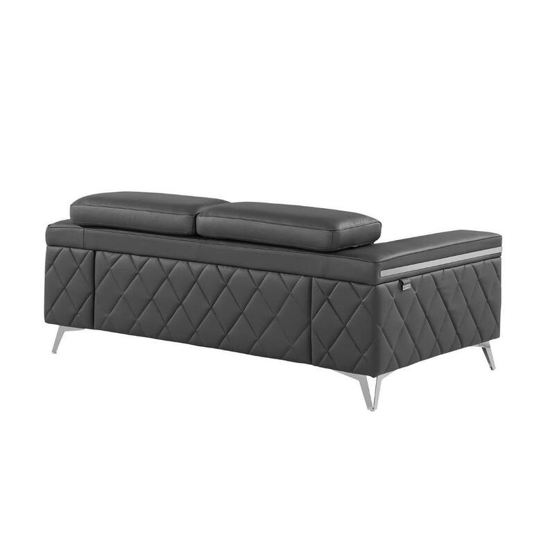 HomeRoots 70" Dark Gray And Silver Metallic Leather Loveseat
