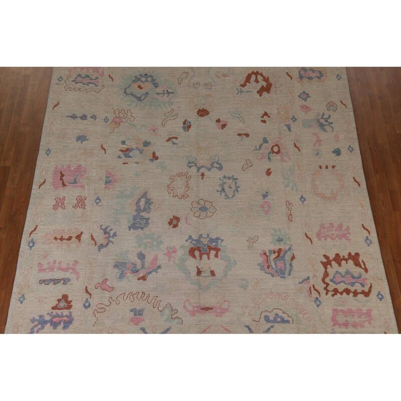Vegetable Dye Oushak Turkish Area Rug Hand-knotted Wool Floral Carpet - 8'10"x 11'10"