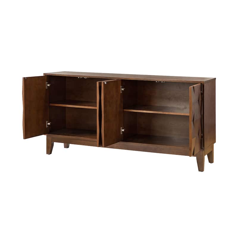 Silakan Mid-Century Modern 4-Door Large Storage Sideboard with Solid Wood Legs by HULALA HOME