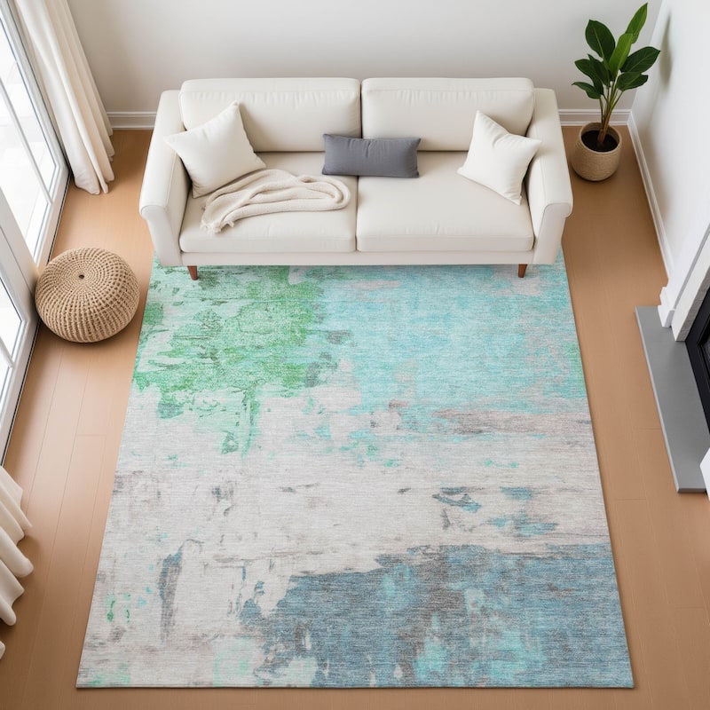 Premium Washable Super Soft Abstract Watercolor Mayfield Rug - Teal - 10' x 14'