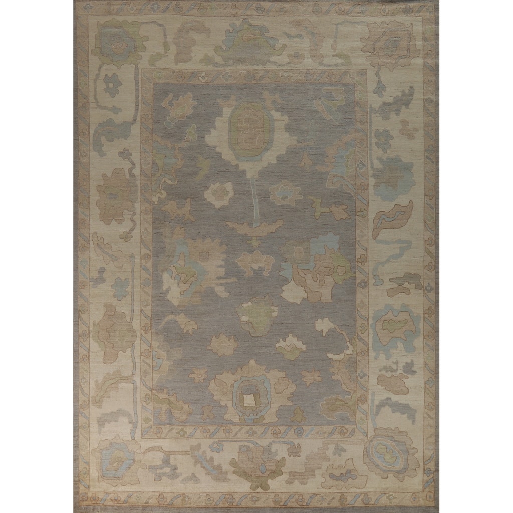 Hand Knotted Oriental 100% Wool Carpet Transitional All-Over Greys & Charcoal Oushak Area Rug - 12' 2'' X 9' 5''