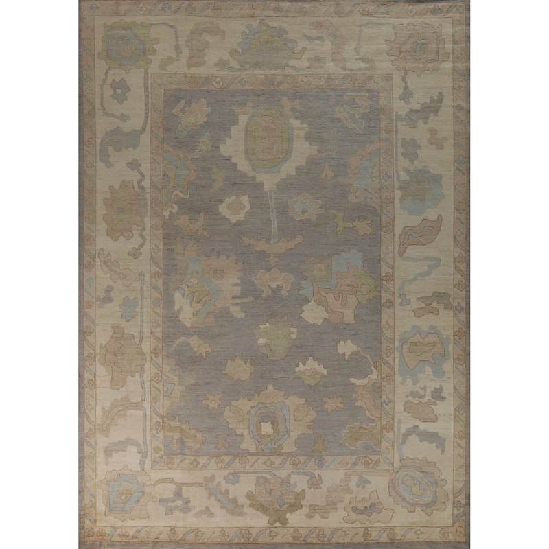 Hand Knotted Oriental 100% Wool Carpet Transitional All-Over Greys & Charcoal Oushak Area Rug - 12' 2'' X 9' 5''