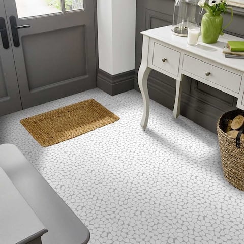 The Tile Life Recycled River Pebble 13x13 Glass Wall & Floor Tile Blanco White