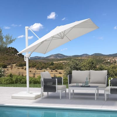 PURPLE LEAF 8 ft White Cantilever Patio Umbrella with 360 Degree Rotation