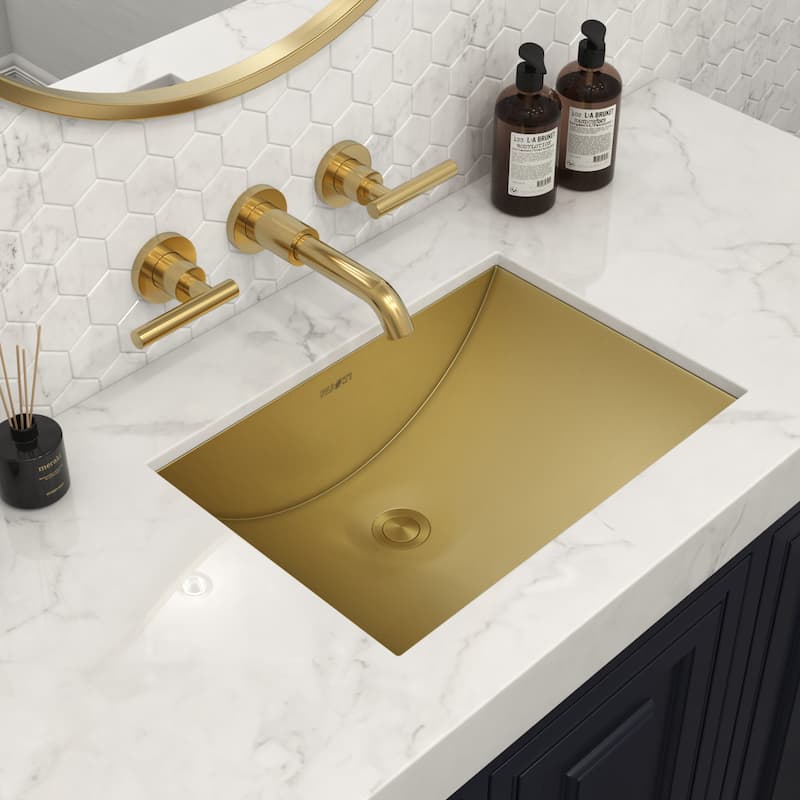 Ruvati 18 x 12 inch Brushed Gold Polished Brass Rectangular Bathroom Sink Undermount - 20" x 14" - 20" x 14"