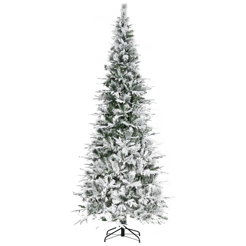9ft Flocked Pine Christmas Tree, Unlit, Realistic Snowy Design with Easy Setup - 9 Foot - Green