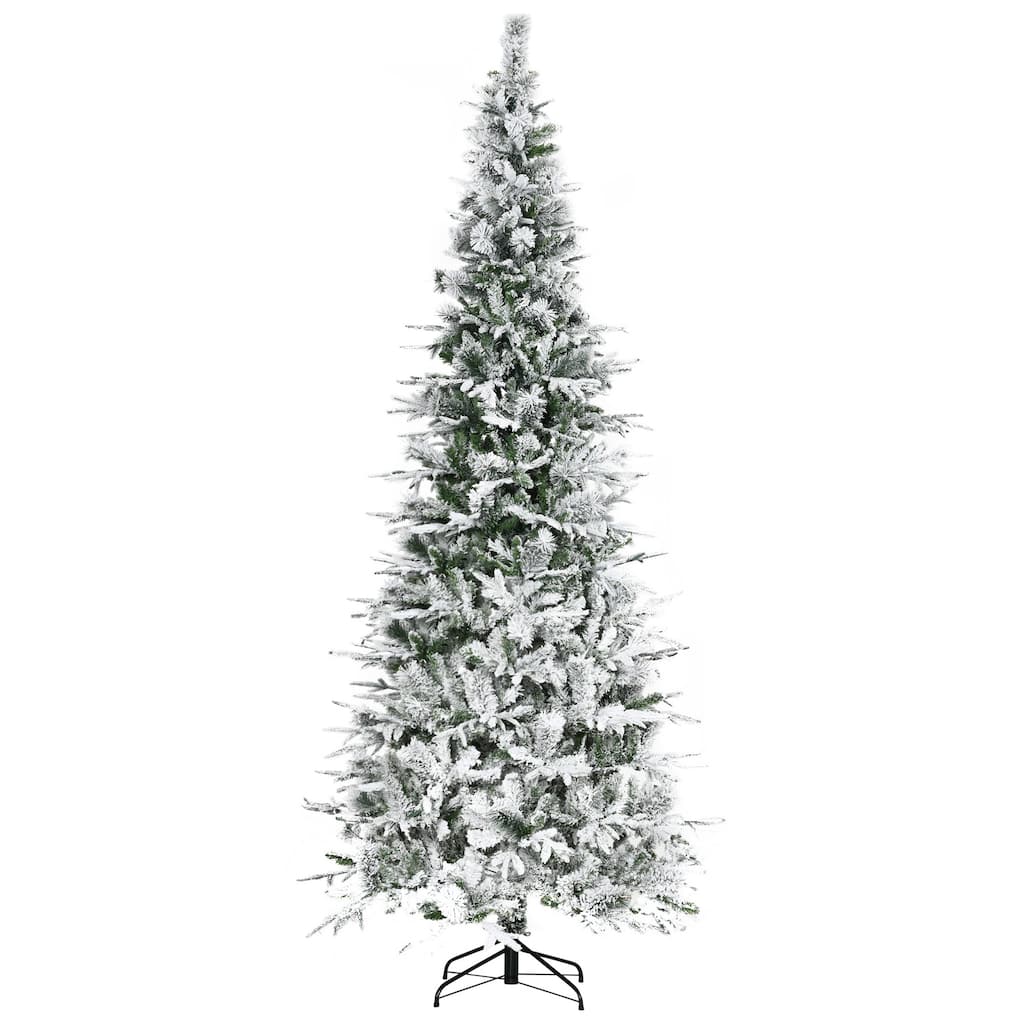 9ft Snow Flocked Artificial Christmas Tree, Realistic Pine Design, 1159 Tips, Family-Friendly Setup