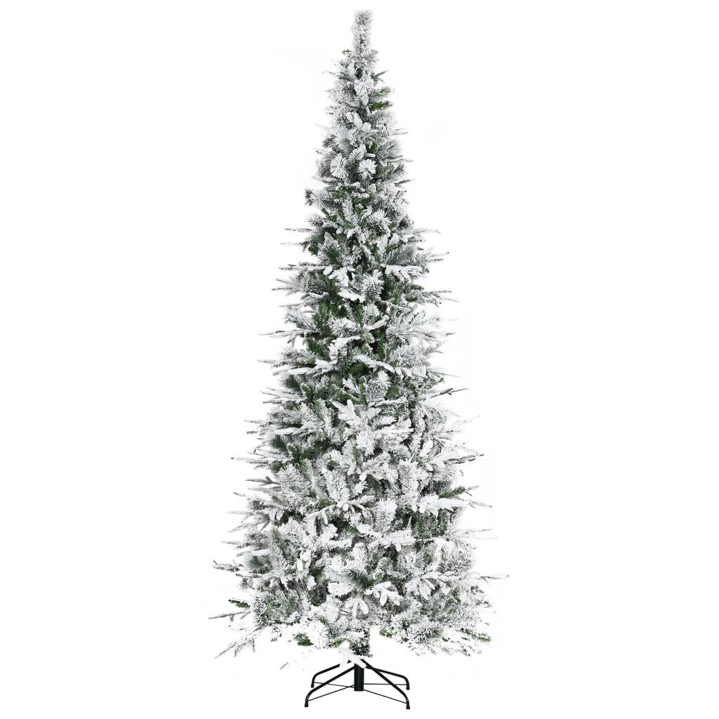HOMCOM Unlit Snow Flocked Pine Tree - Realistic Branches, Green
