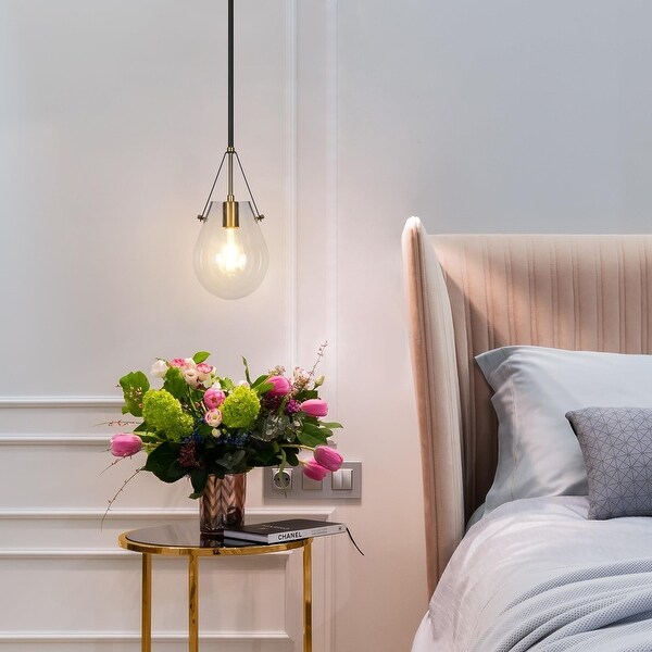 Cavitt Modern Contemporary 1 Light Mini Pendant Light Gold Tear Drop Unique Glass Kitchen Lighting D 6.7 x H 74.1