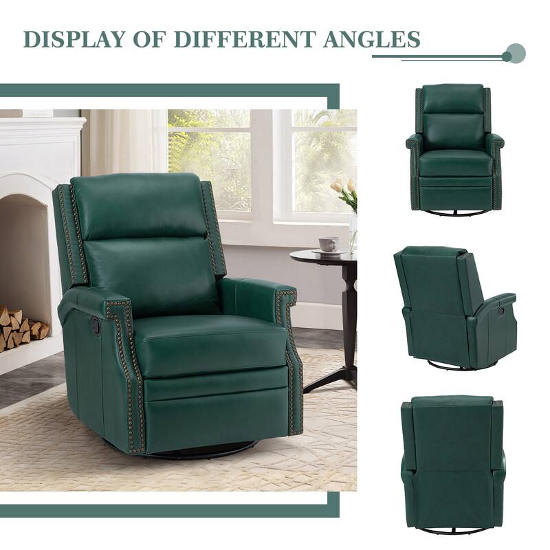 Echidna Transitional Genuine Leather Swivel Rocker Nursery Chair with Nailhead Trim by HULALA HOME