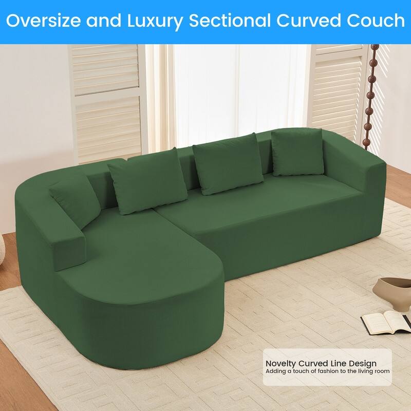Mixoy 98 inch Chenille L Shape Sectional Sofa with Curved Chaise,Modern Cloud 3 Seater Sofa Couch