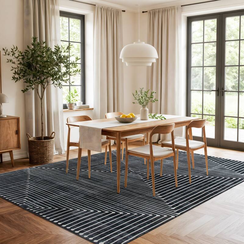 World Rug Gallery Bohemian Stripes Washable Non-Slip Area Rug