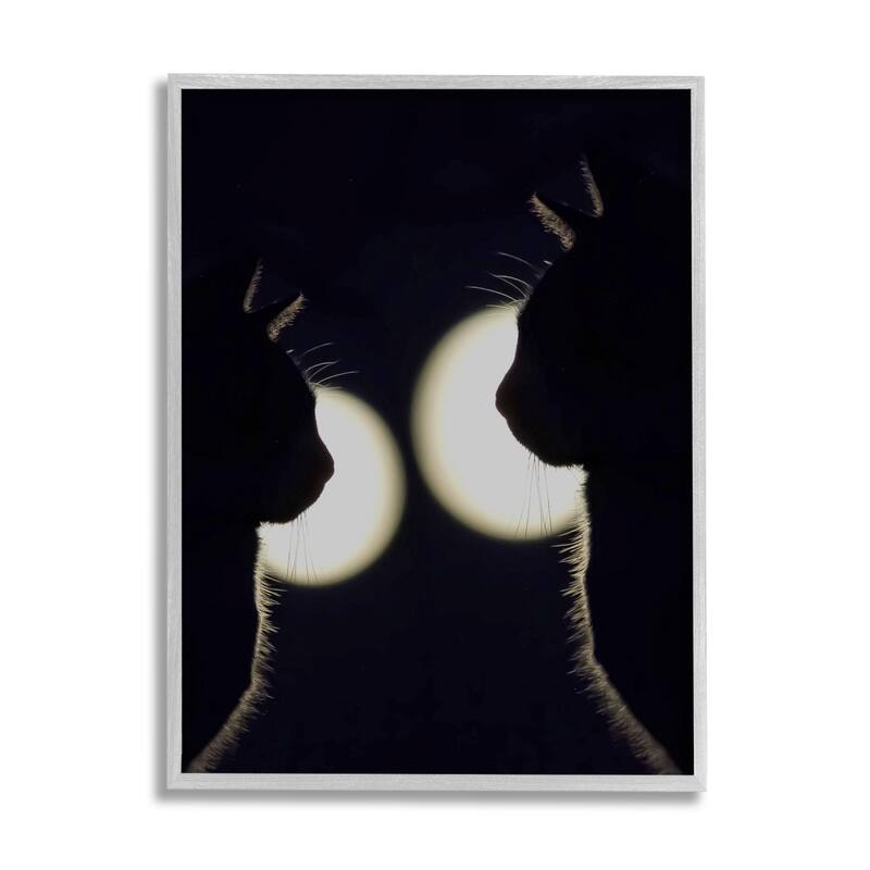 Stupell Two Black Cats Silhouettes Nighttime Moonlight Animals Framed Wall Art, Design by Daphne Polselli - 16 x 20 - Grey