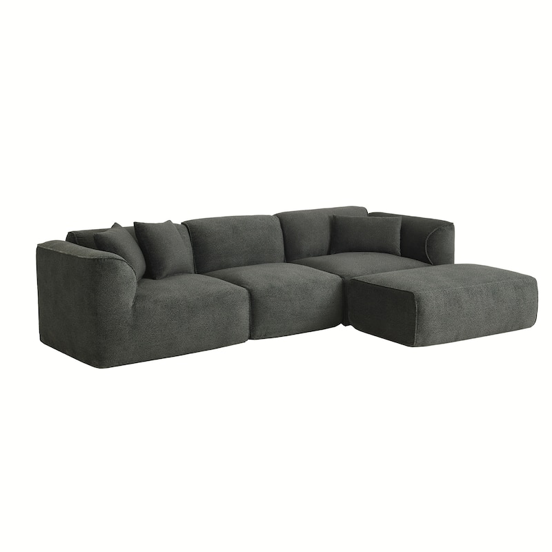 Double-needle cut velvet sofa,4-seater with pure sponge seat cushions and a detachable footstool,includes 3 throw pillows.