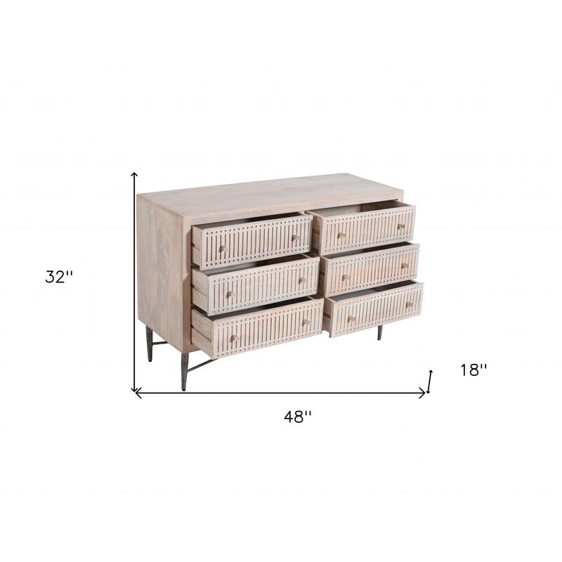 HomeRoots 48" Brushed Ivory Solid Wood Six Drawer Double Dresser