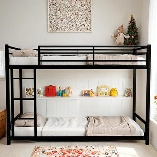 Sturdy Metal Twin Bunk Bed with Safety Guardrail