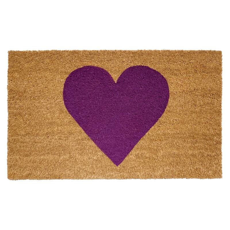HomeRoots 17" X 29" Brown And Purple Heart Outdoor Coir Door Mat - 17.00' X '29.00