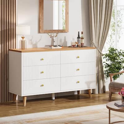 47 inches Modern White Dresser 6 Drawer Dresser for Bedroom