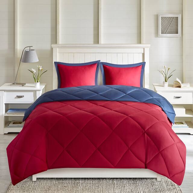Porch & Den McCloy Reversible Down Alternative Comforter Mini Set - Red/Navy - Twin - Twin XL